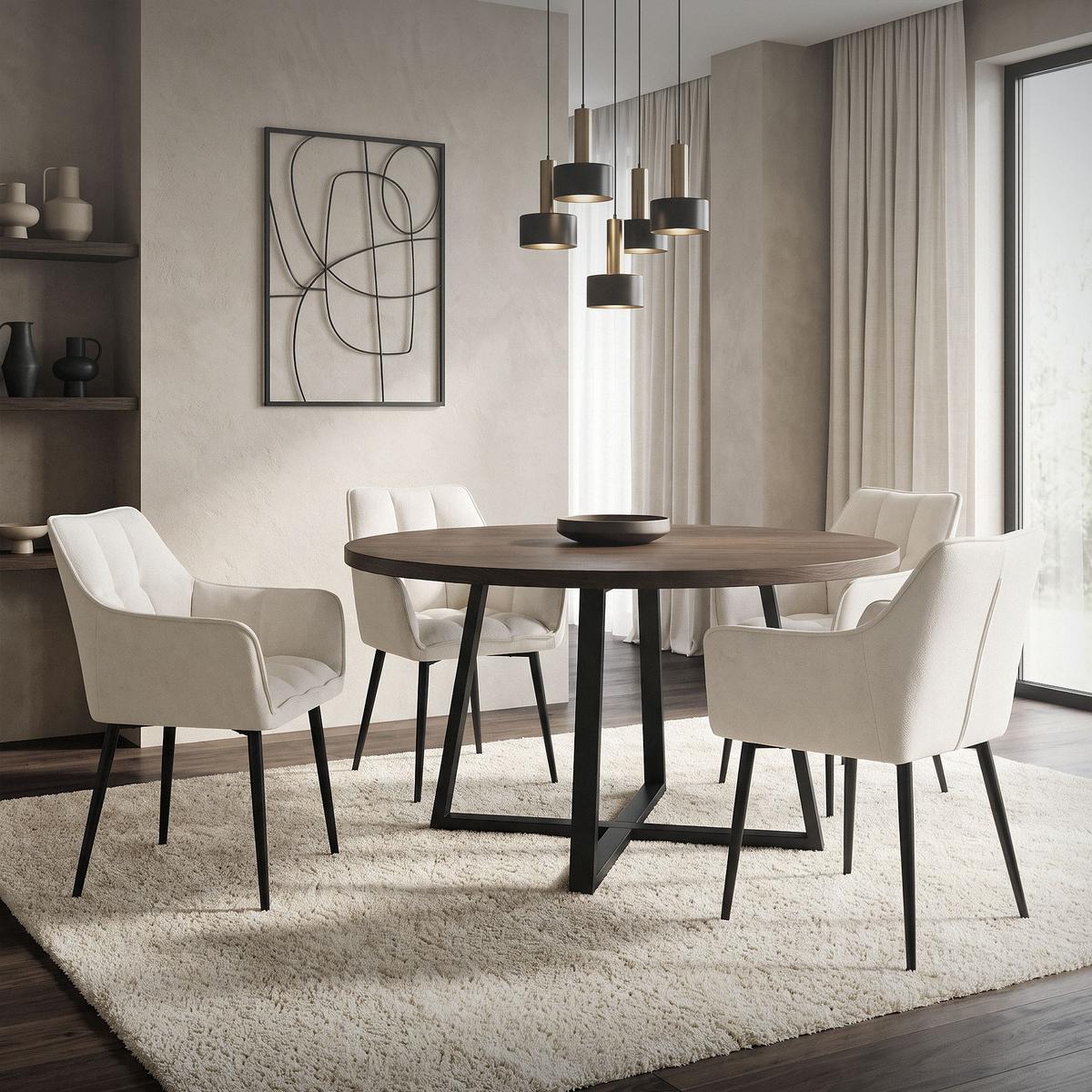 ESSZIMMERSTUHL Creme Frotteestoff - Beige/Creme, Textil/Metall (63/90/57cm) - ML-DESIGN