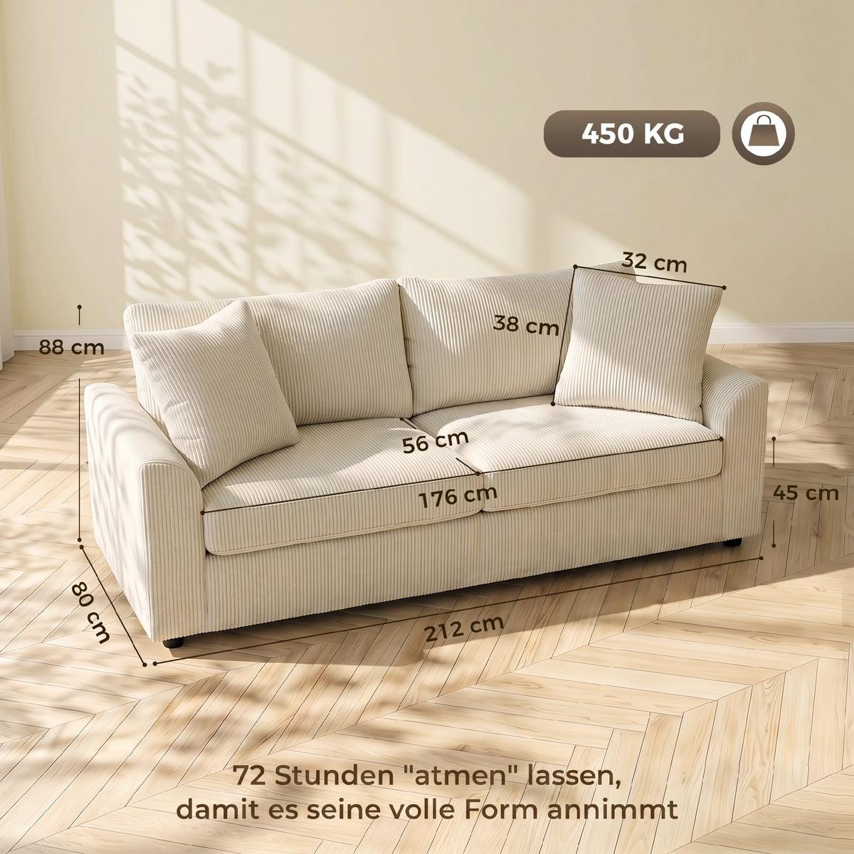 3-SITZER-SOFA Polyester Cremeweiß - Creme, Kunststoff (80/88/212cm) - HOMCOM