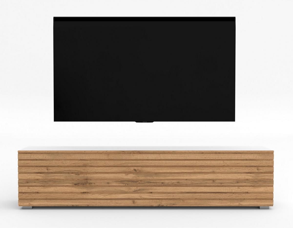 LOWBOARD ZIVOLLI 160 Weiß, Wotan Lamellen 160/36,5/40 cm – Hängend und Stehend - Hellbraun/Weiß, Holzwerkstoff/Kunststoff (160/36.5/40cm) - AX Living