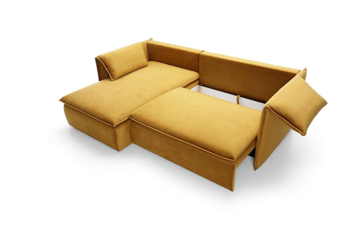 ECKSOFA PREGIO Gelb Plüsch-Stoff mit Schlaffunktion - Gelb, Holz (230/166cm) - MASSENO