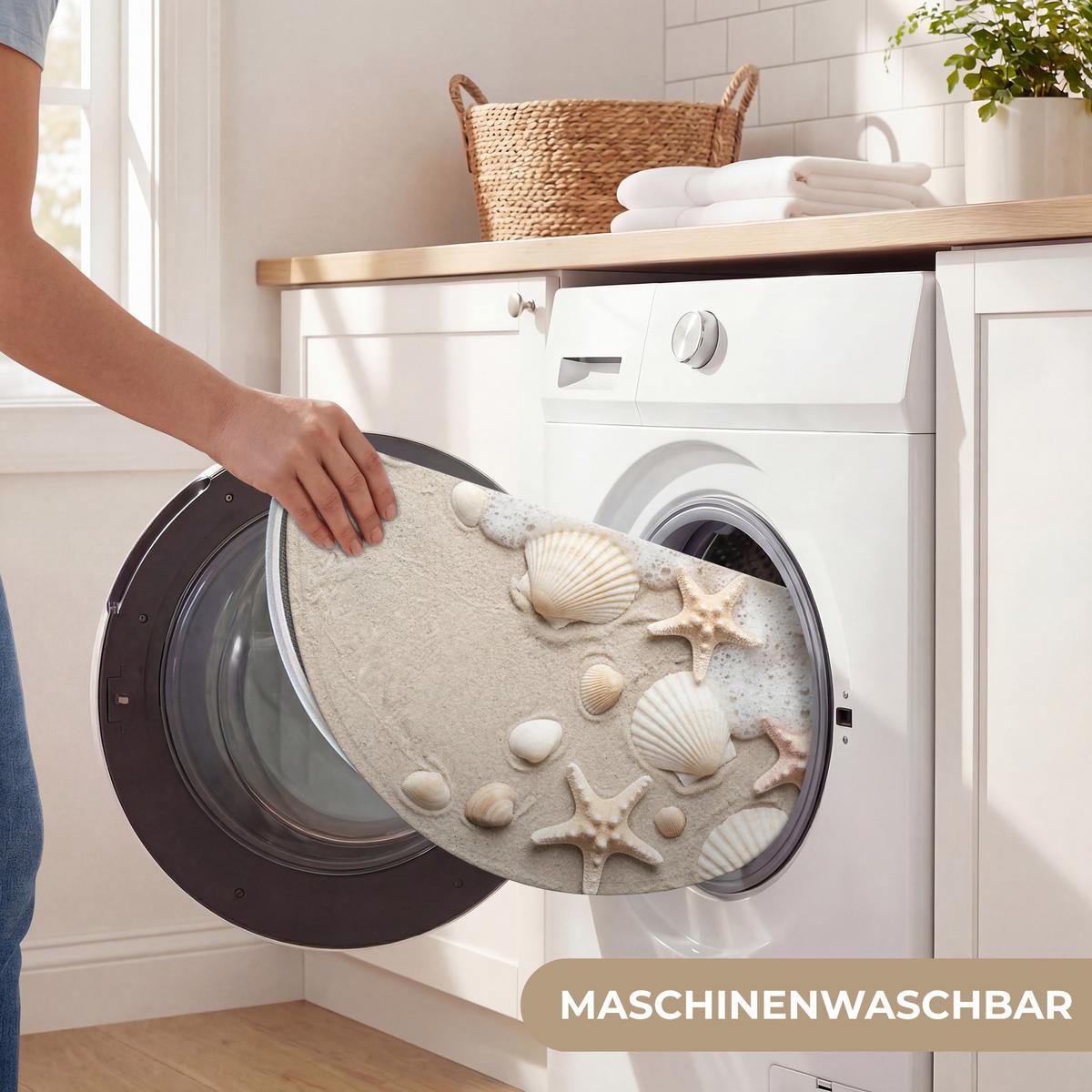 WC-VORLEGER Muscheln - Seesterne - Strand Toilettenteppich 70x70 cm - Sandfarben, Textil (70/1cm) - OnlyWow