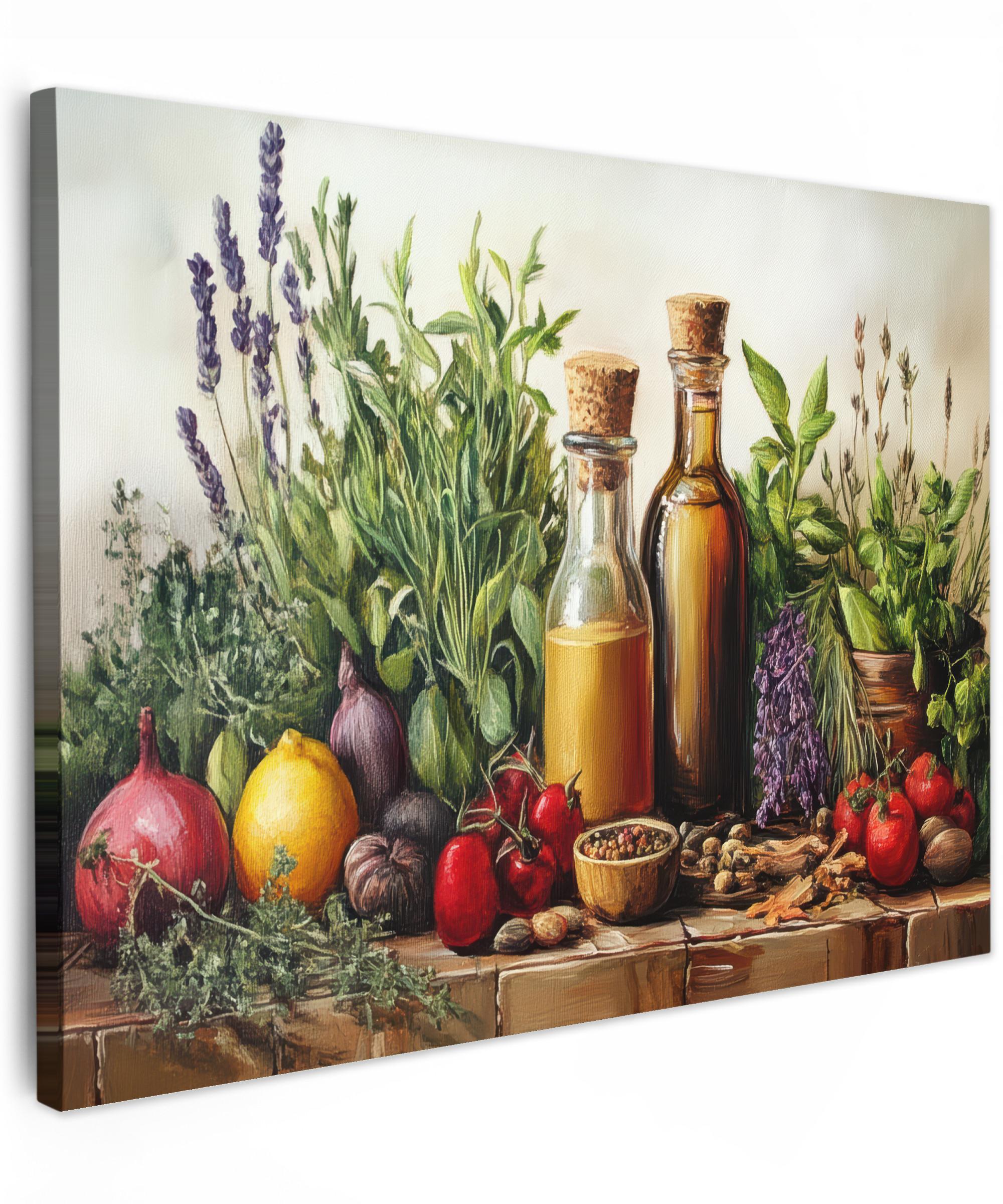 LEINWANDBILD Stilleben - Kräuter - Gewürze - Früchte - Farbenfroh Wandbild 40x30 cm - Grün, Textil (40/30cm) - MuchoWow