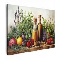 LEINWANDBILD Stilleben - Kräuter - Gewürze - Früchte - Farbenfroh Wandbilder 80x60 cm - Grün, Textil (80/60cm) - MuchoWow