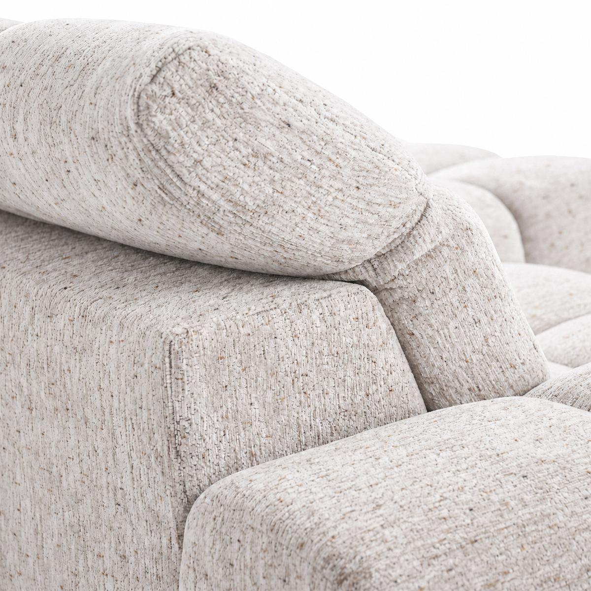ECKSOFA Marco Mini mit elektrisch ausfahrbarem Sitz und verstellbaren Kopfstützen, Links, Chenille-Stoff, Creme - Creme/Schwarz, Textil (275/182cm) - Beautysofa