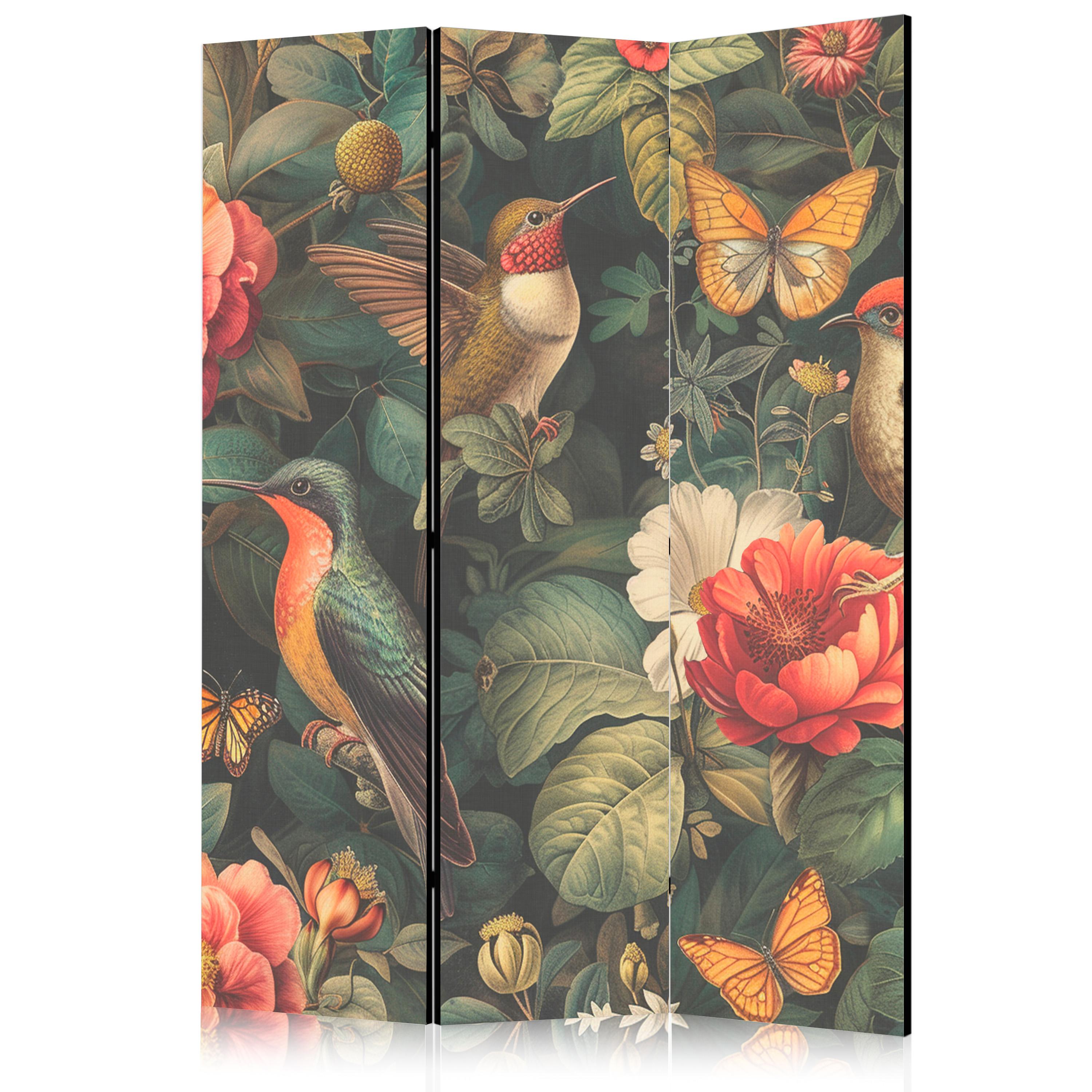 PARAVENT Einseitig Bedruckter 3-tlg 135x172 cm V gel und Blumen - Multicolor, Holz/Textil (135/172/3cm) - Muralo