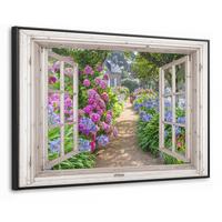 LEINWAND Bilder mit Rahmen - Hortensie - Durchsichtig - Blumen - Sommer - Lila - Weg - 120x80 - Lila, Textil (120/80cm) - MuchoWow