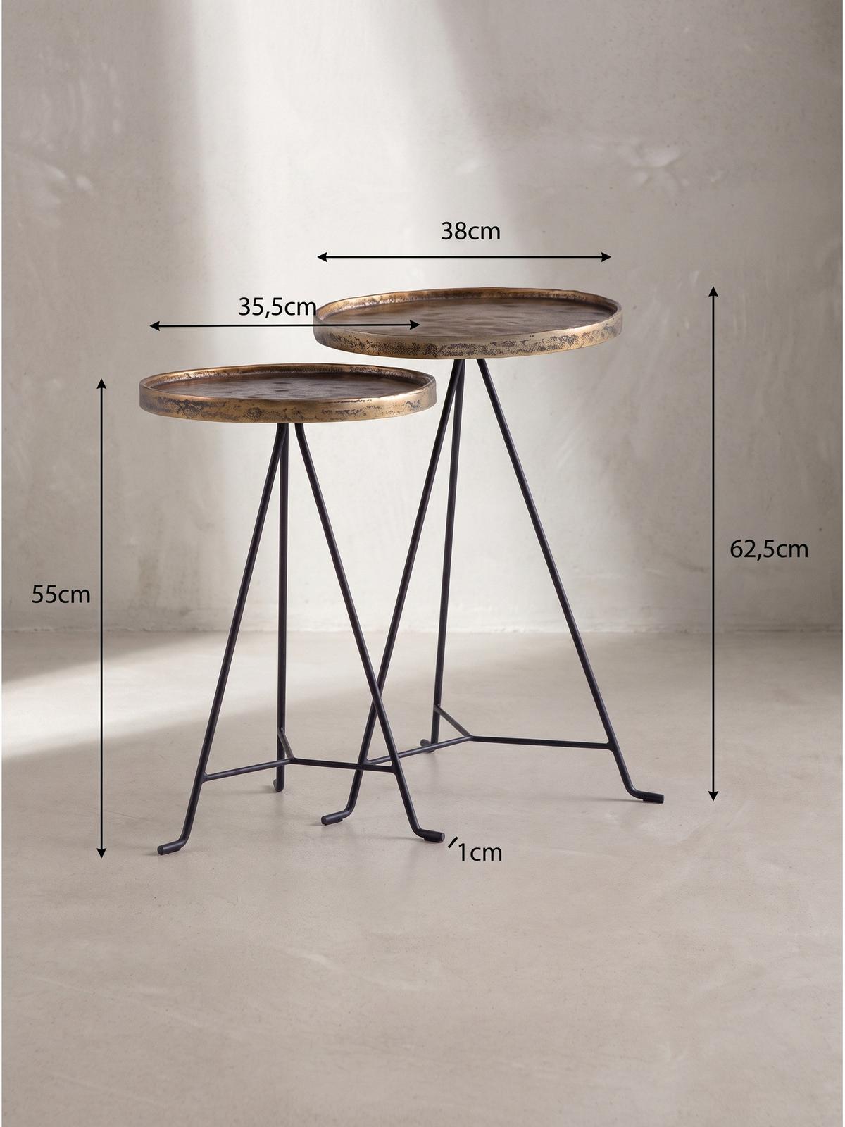 BEISTELLTISCHE 2er-Set IMOLA, Aluminium, Schwarz-Gold, Ø 38 x 62,5 cm - Goldfarben/Schwarz, Metall (38/38/62.5cm) - KADIMA DESIGN