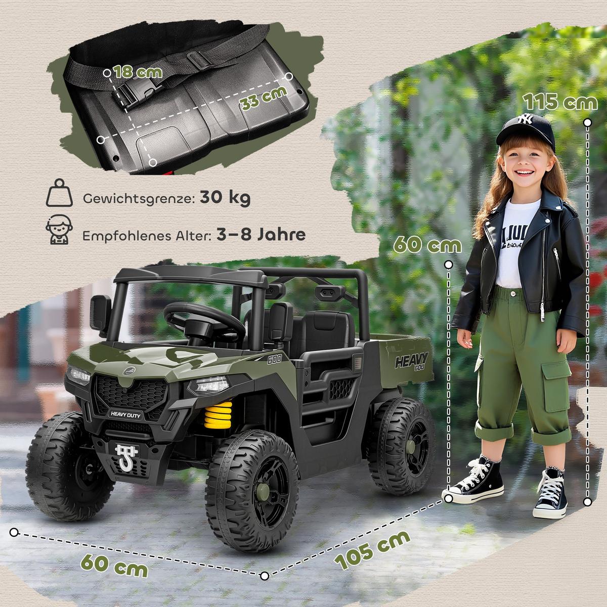 KINDER-ELEKTROAUTO 12V mit Fernbedienung, 2 Motor Grün - Grün, Kunststoff (105/60/60cm) - AIYAPLAY