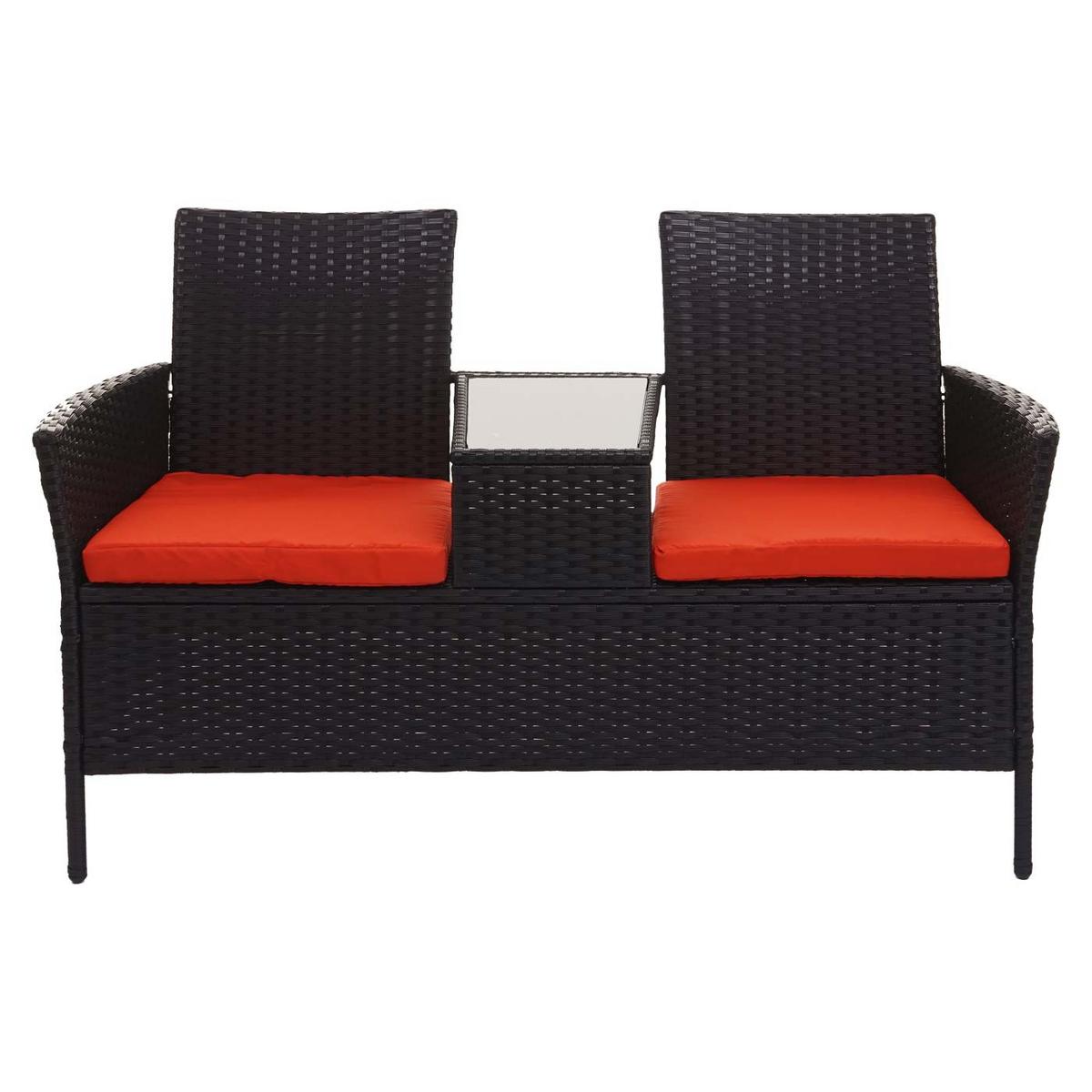 POLY-RATTAN SITZBANK Schwarz, Orange - Schwarz/Orange, Kunststoff (132/84/55cm) - MCW