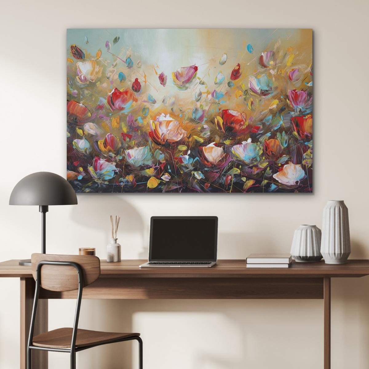 AKUSTIKBILD Blumen - Kunst - Natur - Ölgemälde Wandbild Wohnzimmer 100x70 cm - Multicolor, Kunststoff (100/70/0.9cm) - MuchoWow