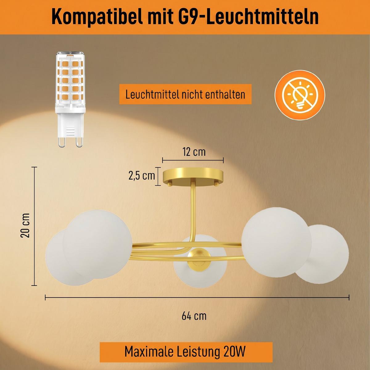DECKENLEUCHTE Metall Kunststoff Gold - Goldfarben, Metall (64/64/20cm) - HOMCOM