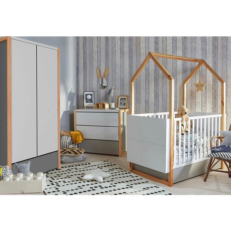 BABYZIMMER 3-teilig Weiß und grau - Weiß, Holzwerkstoff (144/86.5/80cm) - Petits-meubles