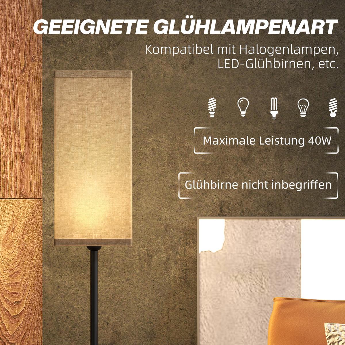 MODERNE Stehlampe mit Kunstleinen-Schirm, Fußschalter, für Wohnzimmer Schwarz - Schwarz, Kunststoff (25/25/161.5cm) - HOMCOM