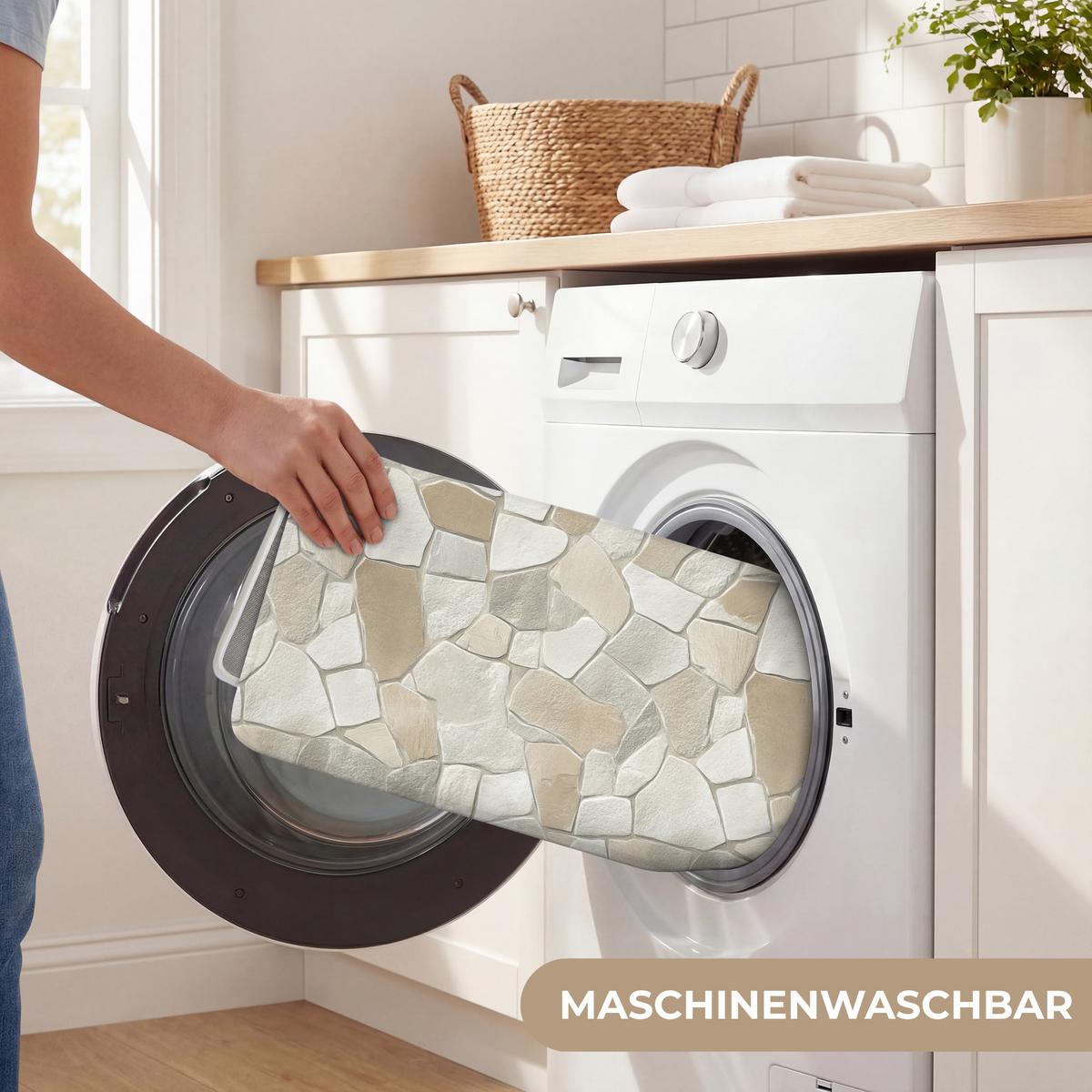 BADEMATTE Mosaik - Steine - Beige 60x90 cm - Beige/Creme, Textil (60/90cm) - OnlyWow