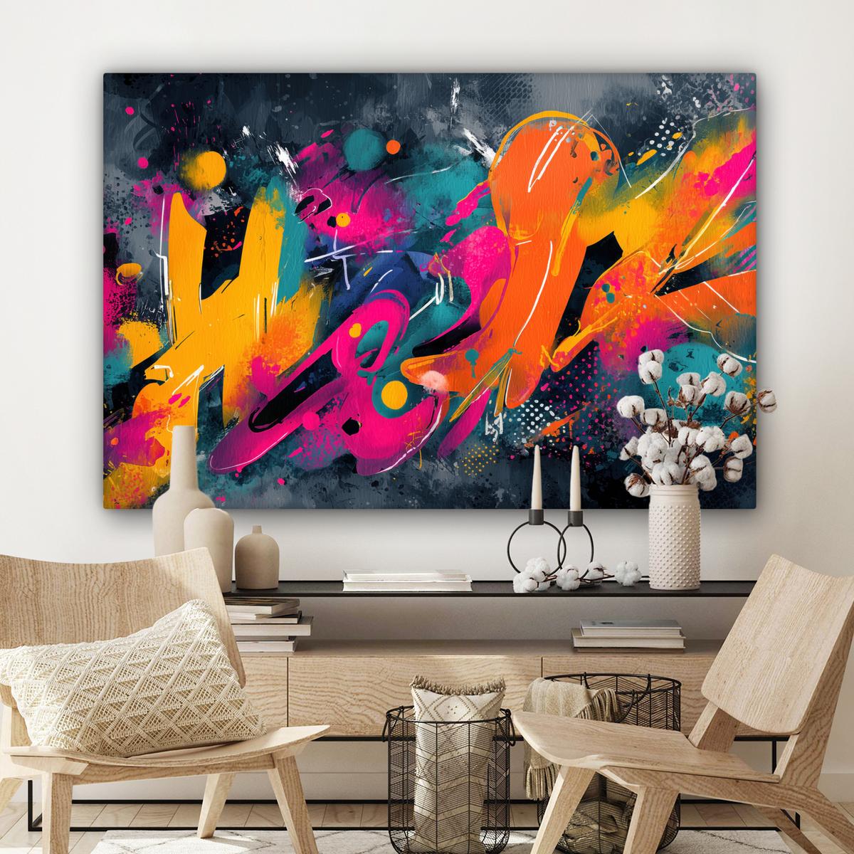 LEINWANDBILD Abstrakt - Graffiti - Farbenfroh - Farbspritzer Groß 140x90 cm - Multicolor, Textil (140/90cm) - MuchoWow
