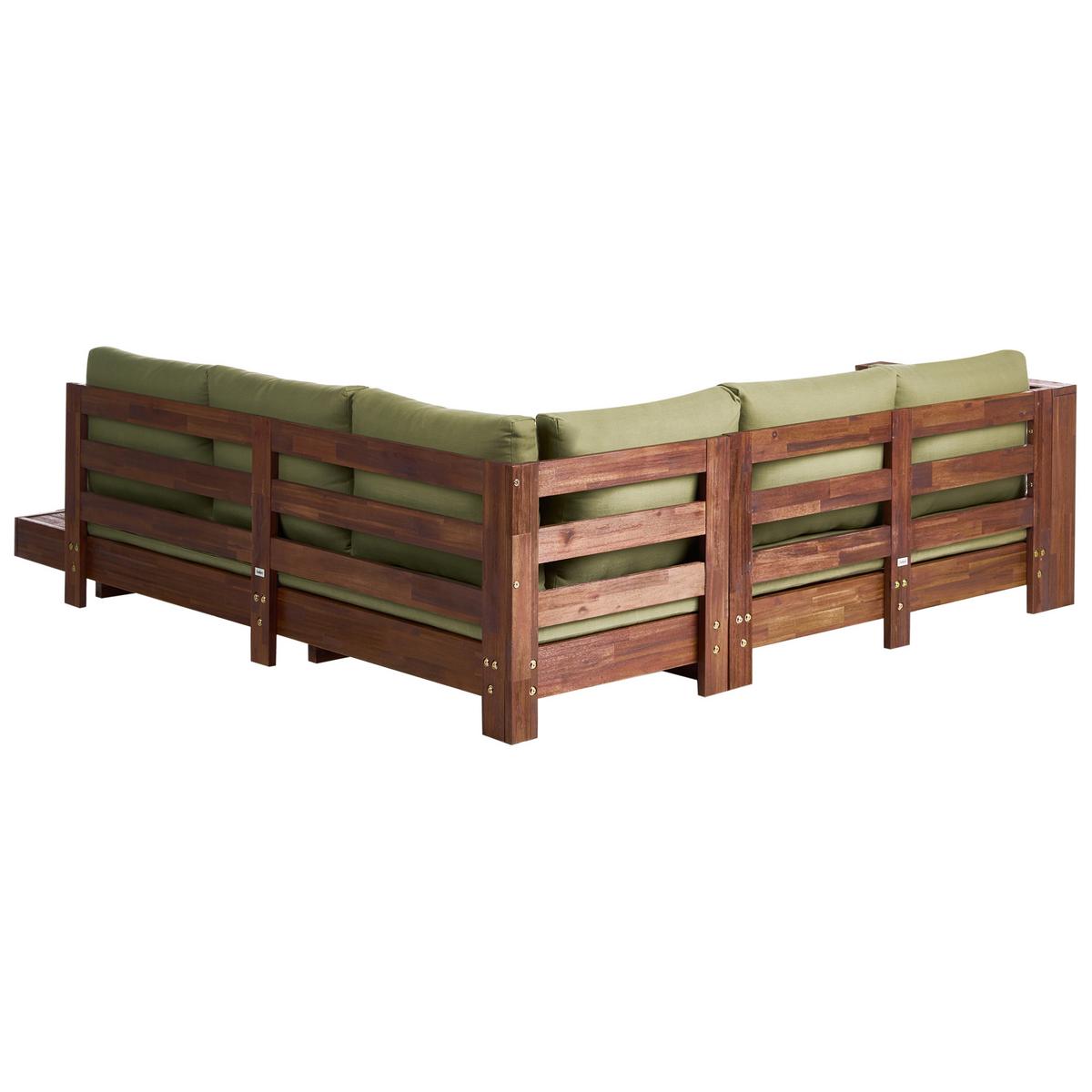 GARTENECKSOFA 5-Sitzer zertifiziertes Akazienholz rechtsseitig Grün Marettimo - Braun/Grün, Holz (225/64/212cm) - Beliani