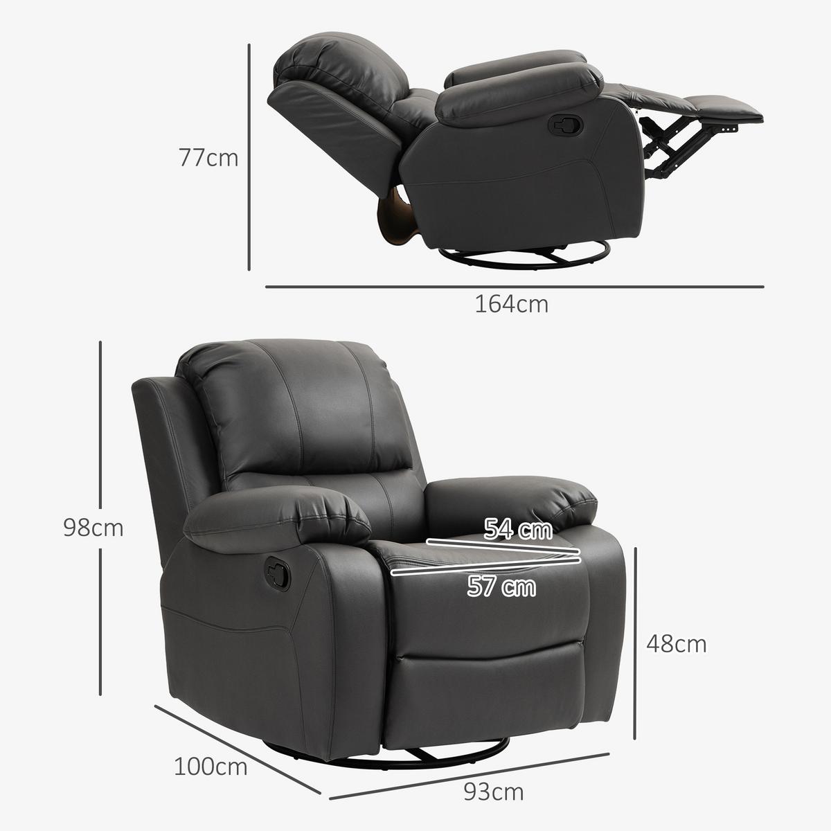 RELAXSESSEL Fernsehsessel mit Liegefunktion, Fußstütze für Wohnzimmer Schwarz - Schwarz, Textil/Metall (100/98/93cm) - HOMCOM