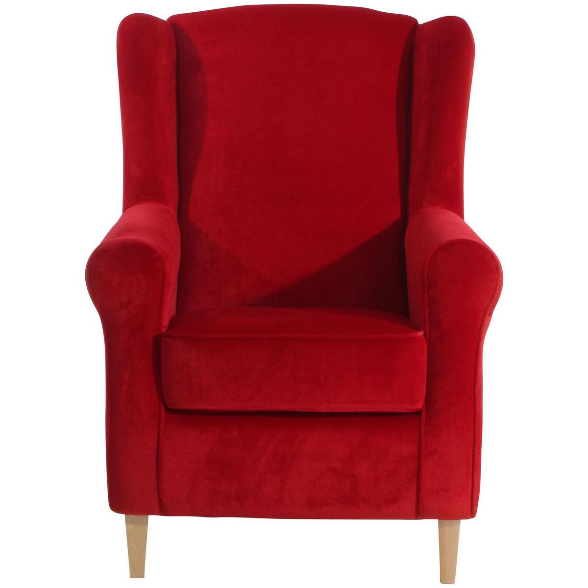 OHRENSESSEL Karlen Bezug Samtvelours Buche natur / rot - Rot/Buchefarben, Kunststoff (86/103/77cm) - 58aufmkessel