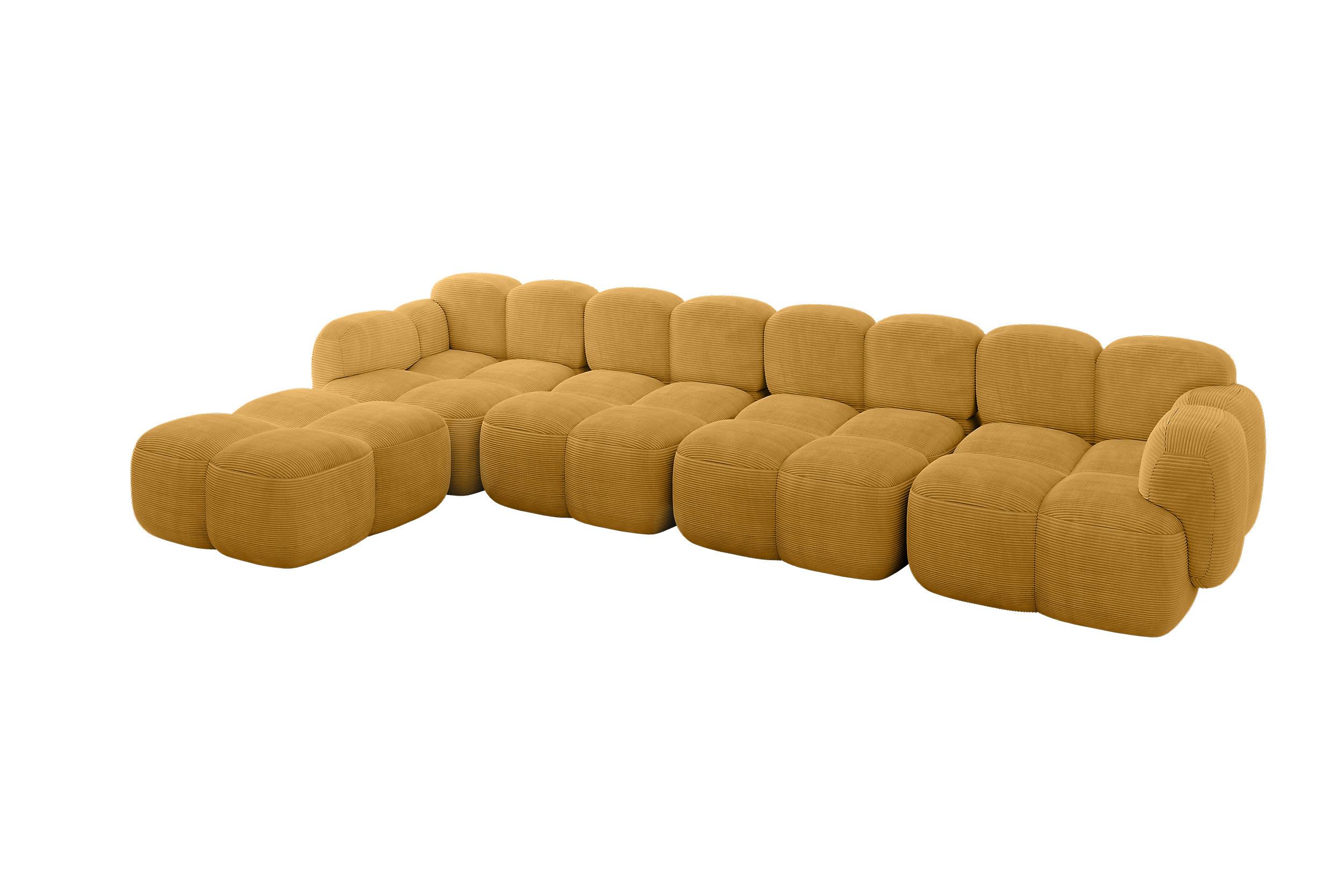 ECKSOFA modulares Sofa Links Miko-L3 390x205x75 Senfgelb Cord - Schwarz/Honig, Holzwerkstoff/Kunststoff (390/205cm) - ALTDECOR