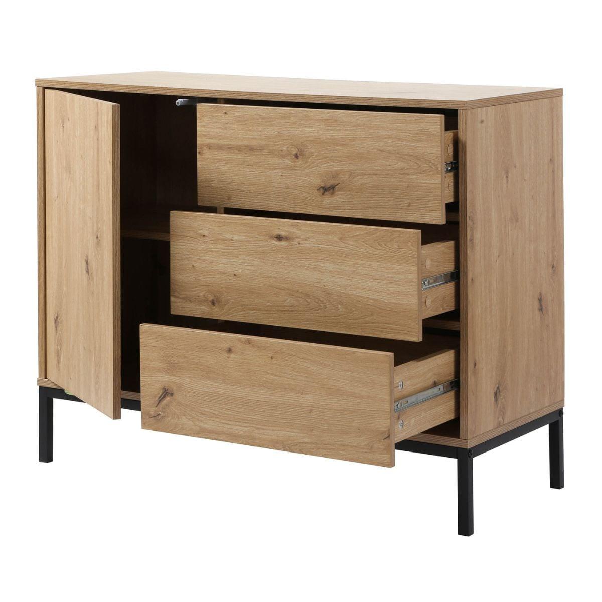 KOMMODE 1 Tür 3 Schubladen Eiche-Dekor FSC-zertifiziert 40/80/90 cm - Eichefarben, Holzwerkstoff (90/80/49.5cm) - Calicosy