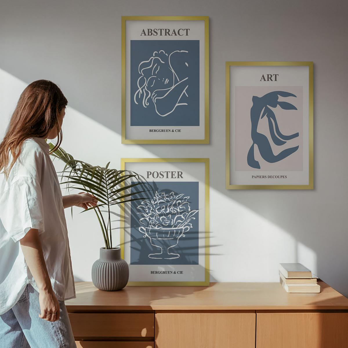 BILDER SET 3er Set - 40x60 cm Goldrahmen - Matisses stilvolle abstrakte Muster - Goldfarben, Kunststoff (40/60cm) - TULUP