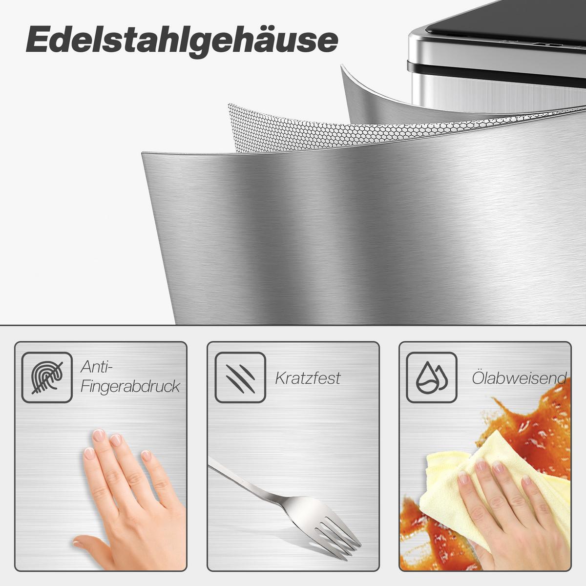 ELEKTRISCHER MÜLLEIMER 50l aus ABS 430 Edelstahl Silber - Silberfarben, Metall (26/67/35.5cm) - HOMCOM