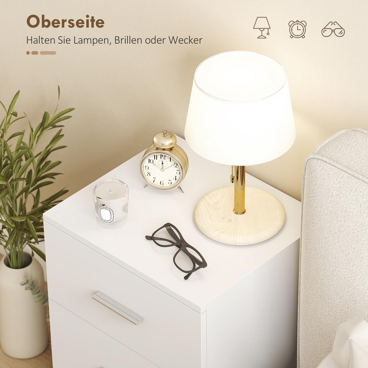 NACHTTISCH MDF Weiß - Silberfarben/Weiß, Holzwerkstoff/Metall (35/60/40cm) - HOMCOM
