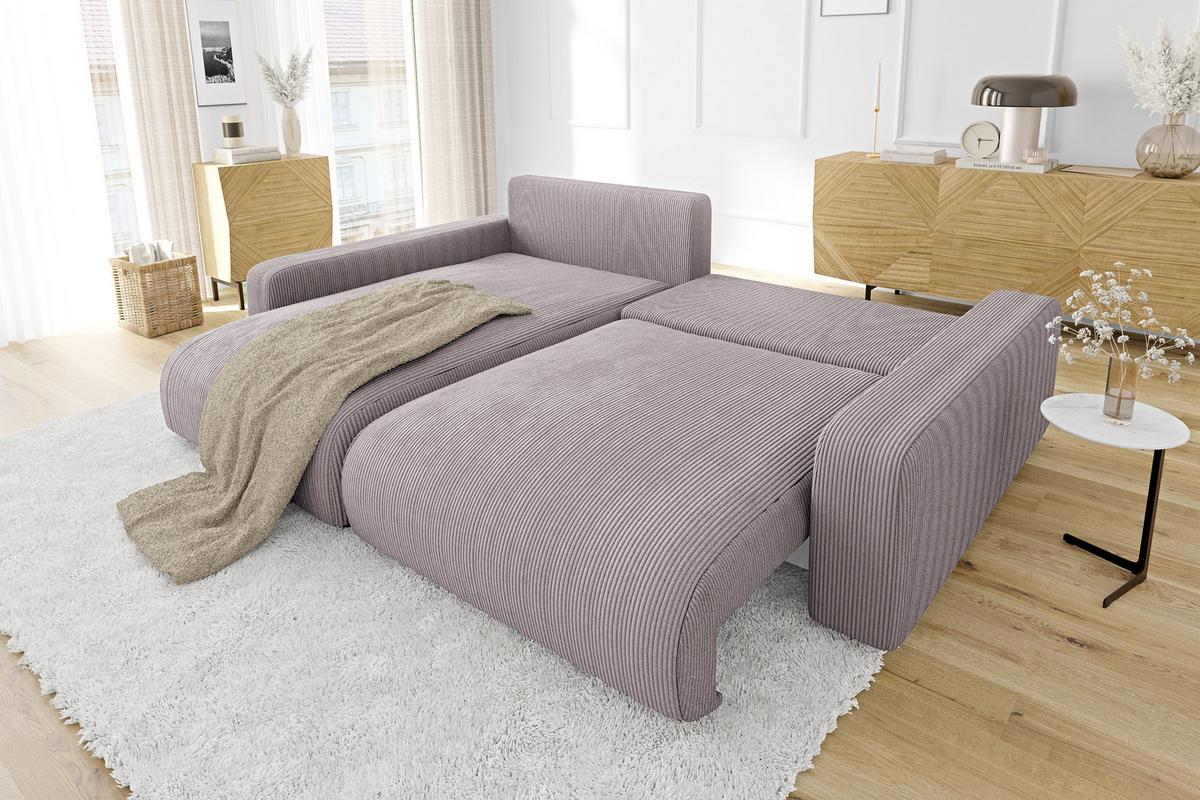 ECKSOFA Emma Puderrosa Cord - Ottomane links - Pink, Textil (234/170cm) - S-Style Möbel