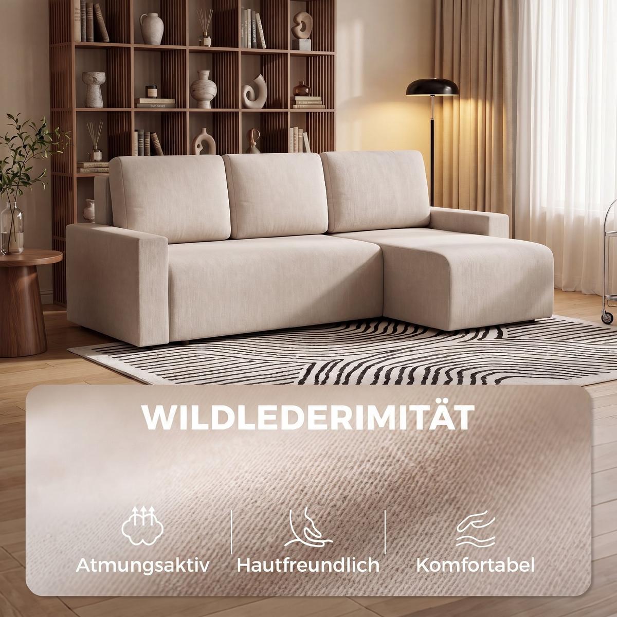 SCHLAFSOFA Polyester Beige - Beige/Schwarz, Holzwerkstoff/Kunststoff (125/86/226cm) - HOMCOM