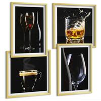 BILDER SET 4er Set - 50x50 cm & 40x60 cm Goldrahmen - Whisky, Wein, Champagner, Kaffee, Alkohol - Goldfarben, Kunststoff (50/50cm) - TULUP