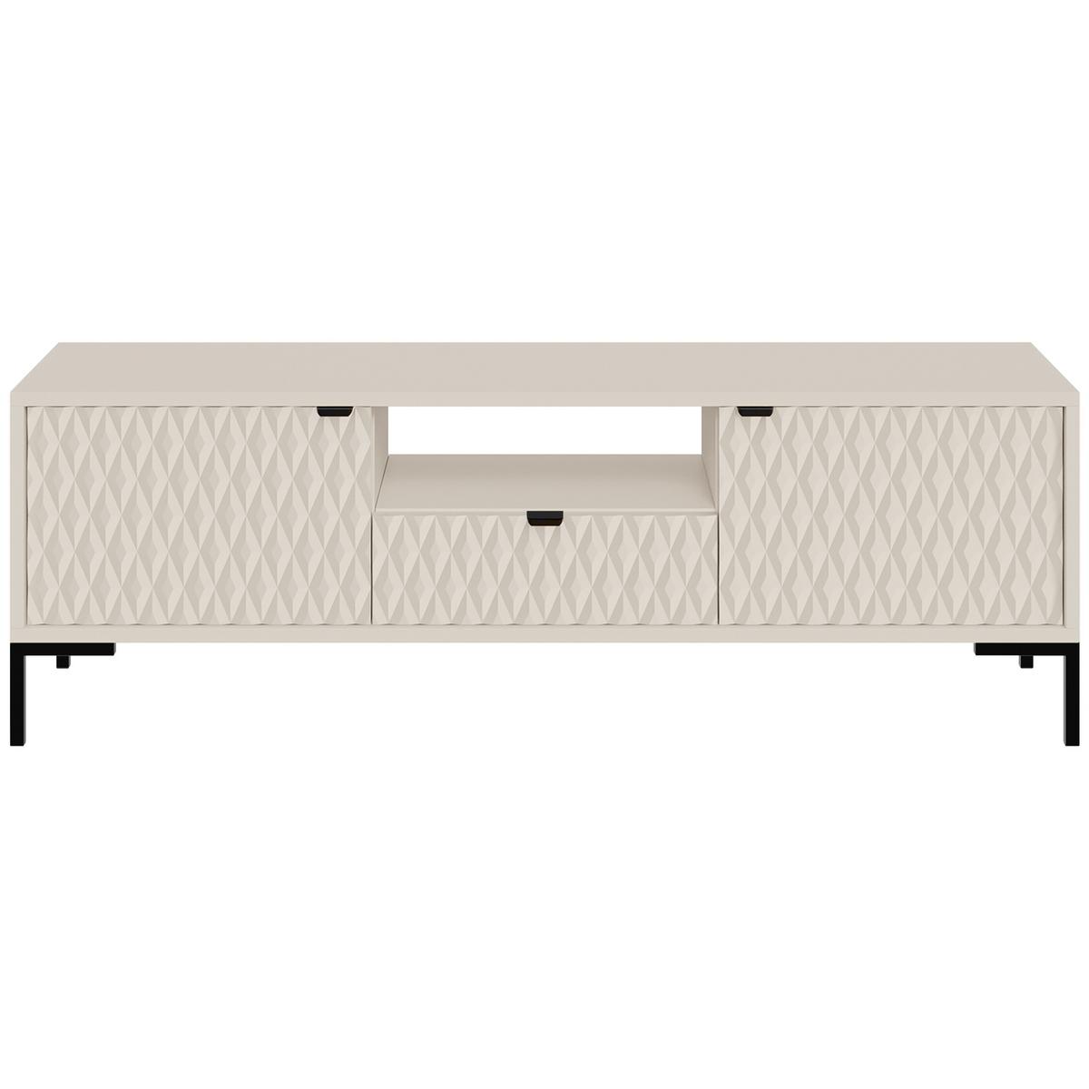 LOWBOARD Montreal mit 2 Türen, 1 Schublade und offenem Fach, dekorative 3D-Fronten, Kaschmir - Kaschmir/Schwarz, Holzwerkstoff/Metall (150/47/40cm) - Beautysofa