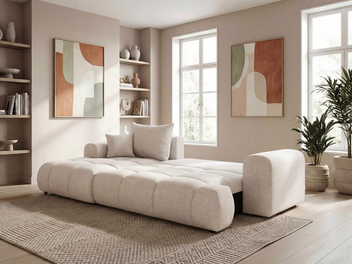 ECKSOFA MILANO Links mit Schlaffunktion und Bettkasten Creme - Creme, Kunststoff/Textil (265/145cm) - Idohome