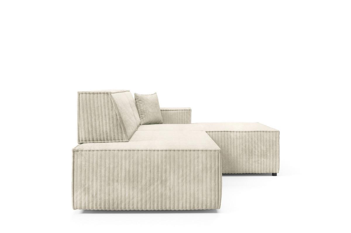 ECKSOFA TESSO R-S Creme Kordstoff mit Schlaffunktion - Champagner, Holz (247/170cm) - MASSENO