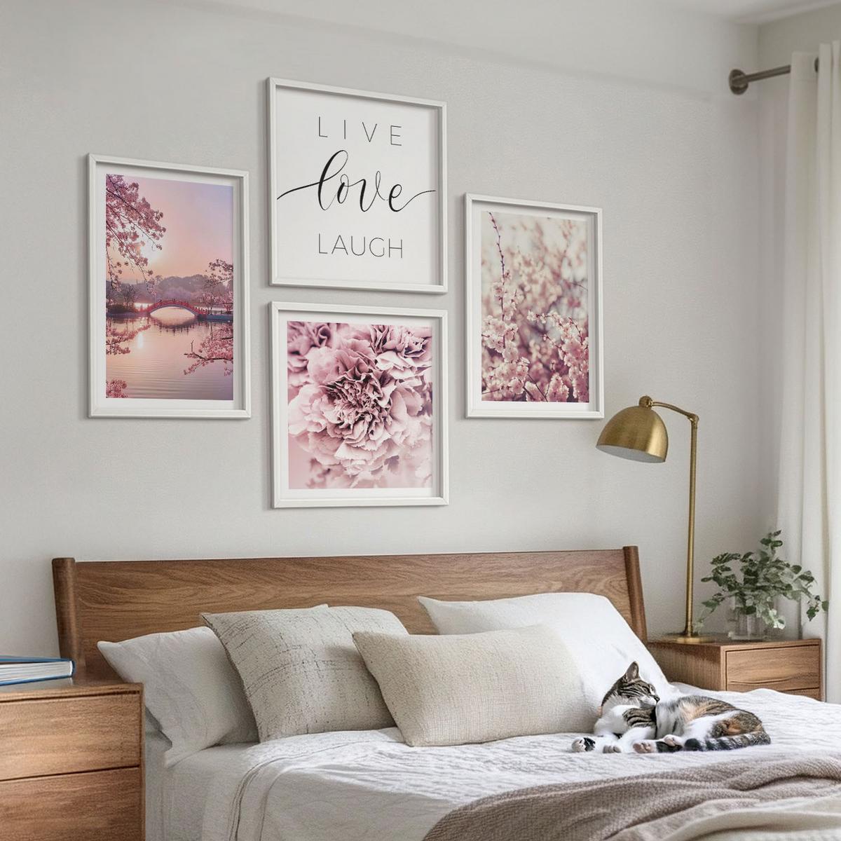 BILDER SET 4er Set - 50x50 cm & 40x60 cm Weißer Rahmen - Blumenbrücke – Lebensinspiration - Weiß, Kunststoff (50/50cm) - TULUP