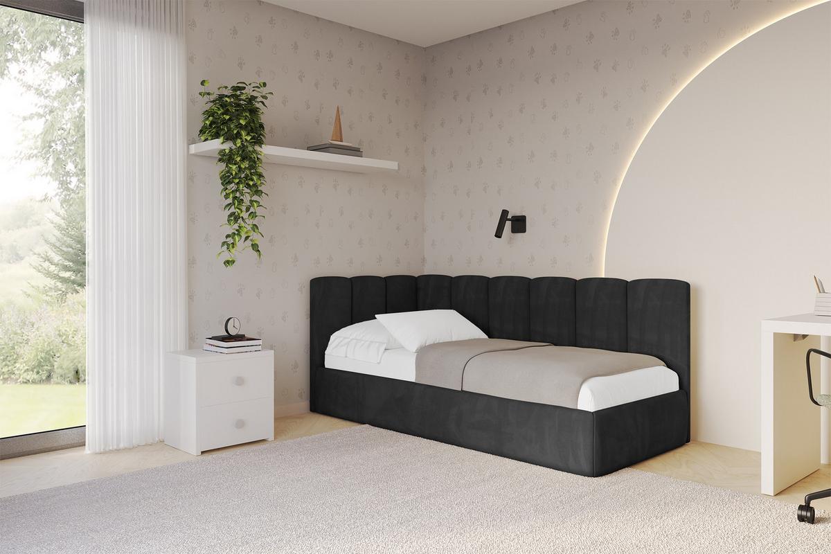 EINZELLBETT Jugendbett mit Bettkasten, Rechts - DEXY 80x200 Schwarz - Anthrazit, Holzwerkstoff/Textil (80/200cm) - ALTDECOR