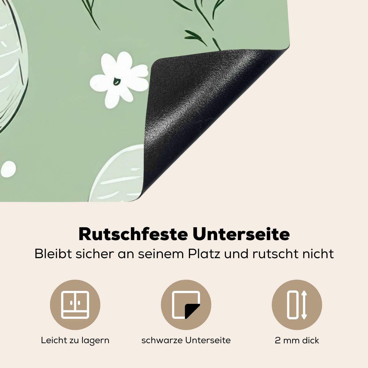 HERDABDECKPLATTE Grün - Eier - Muster Induktionsmatte 78x78 cm - Waldgrün, Kunststoff (78/78/0.2cm) - MuchoWow