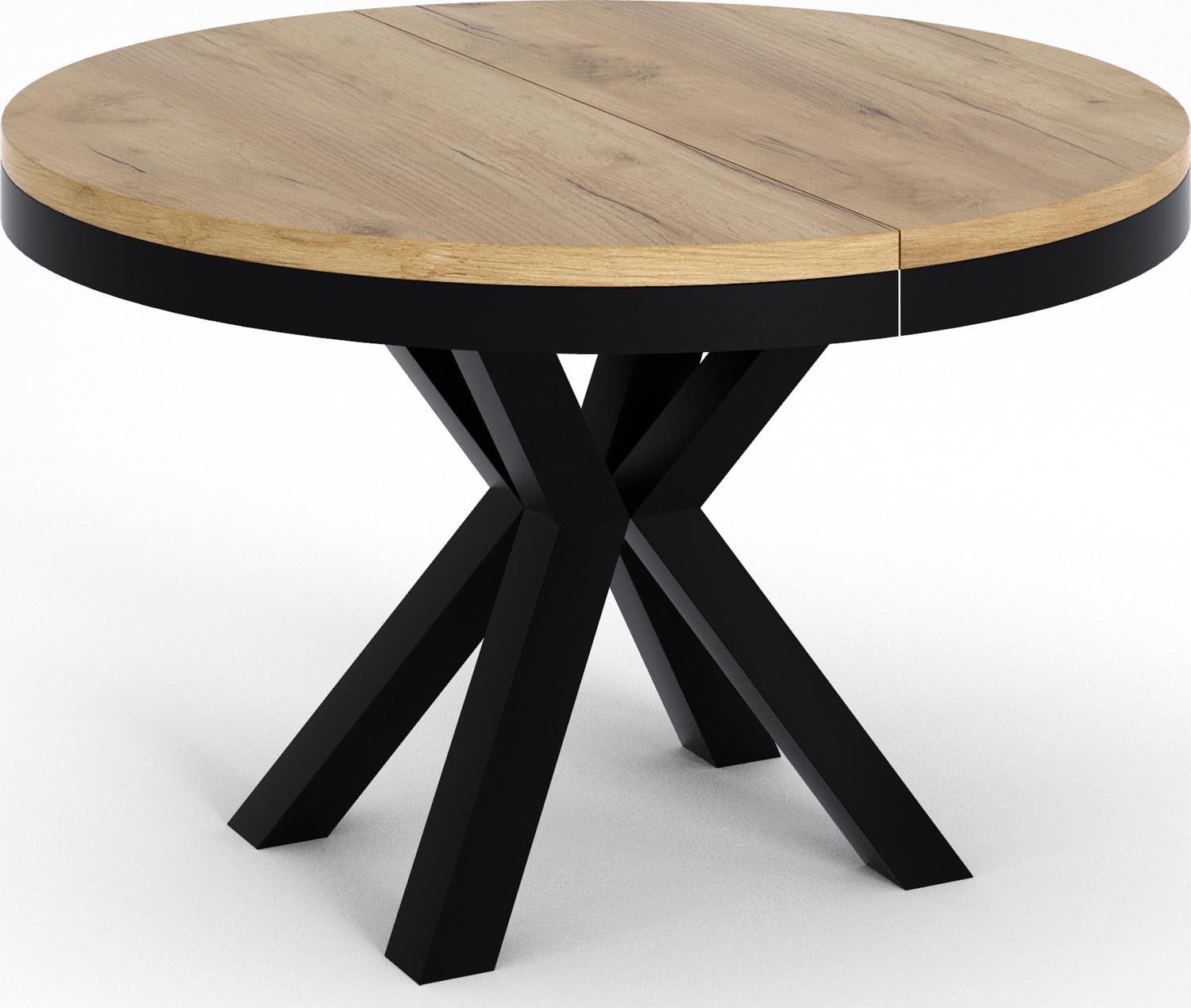 ESSTISCH Clara runder ausziehbarer, Craft Eiche 100-180/100/76 cm - Eiche Wotan/Schwarz, Holzwerkstoff/Metall (100/180/76cm) - WFL GROUP