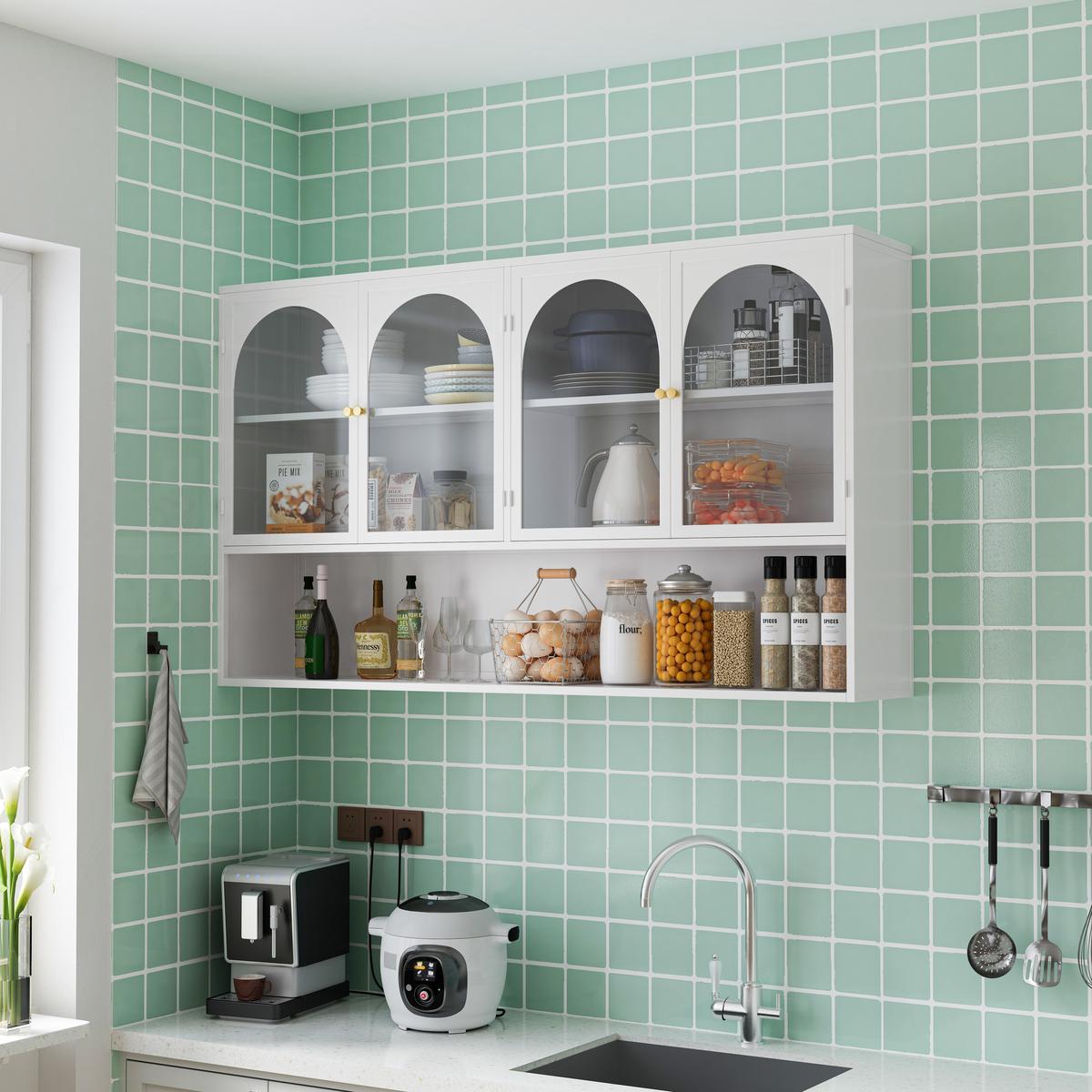 WANDSCHRANK 120cm Metall 4 Türen Graues Glas - Weiß, Metall (120/70/23cm) - Urban Meuble