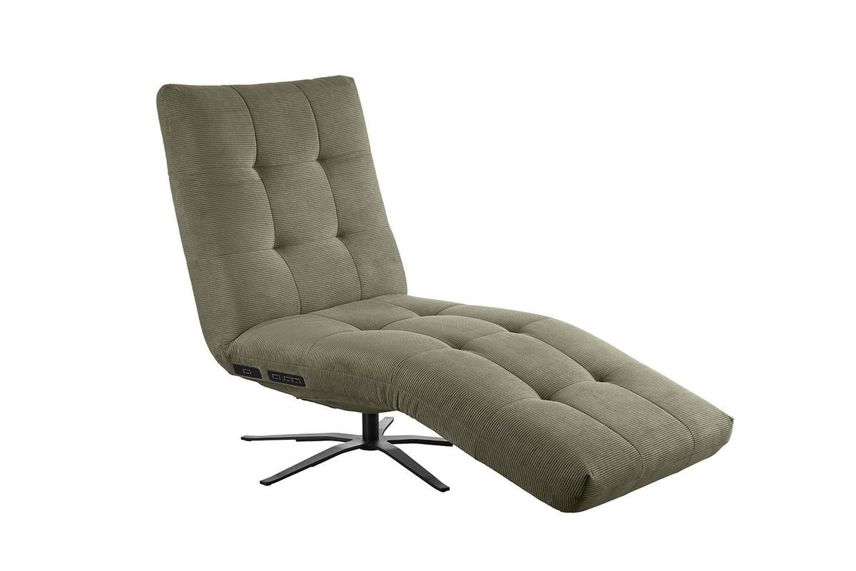 RELAXLIEGE LETICIA Grün Cord Drehbar (360°), Relaxfunktion - Schwarz/Olivgrün, Textil/Metall (82/115/156cm) - KAWOLA
