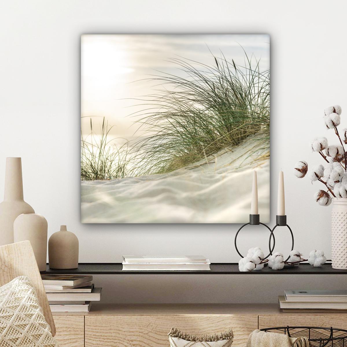 LEINWANDBILD Dünen mit Strandhafer in der Sonne des Nationalparks Schleswig-Holsteinisches Wattenmeer Wandbild Wohnzimmer 50x50 cm - Creme, Textil (50/50cm) - MuchoWow