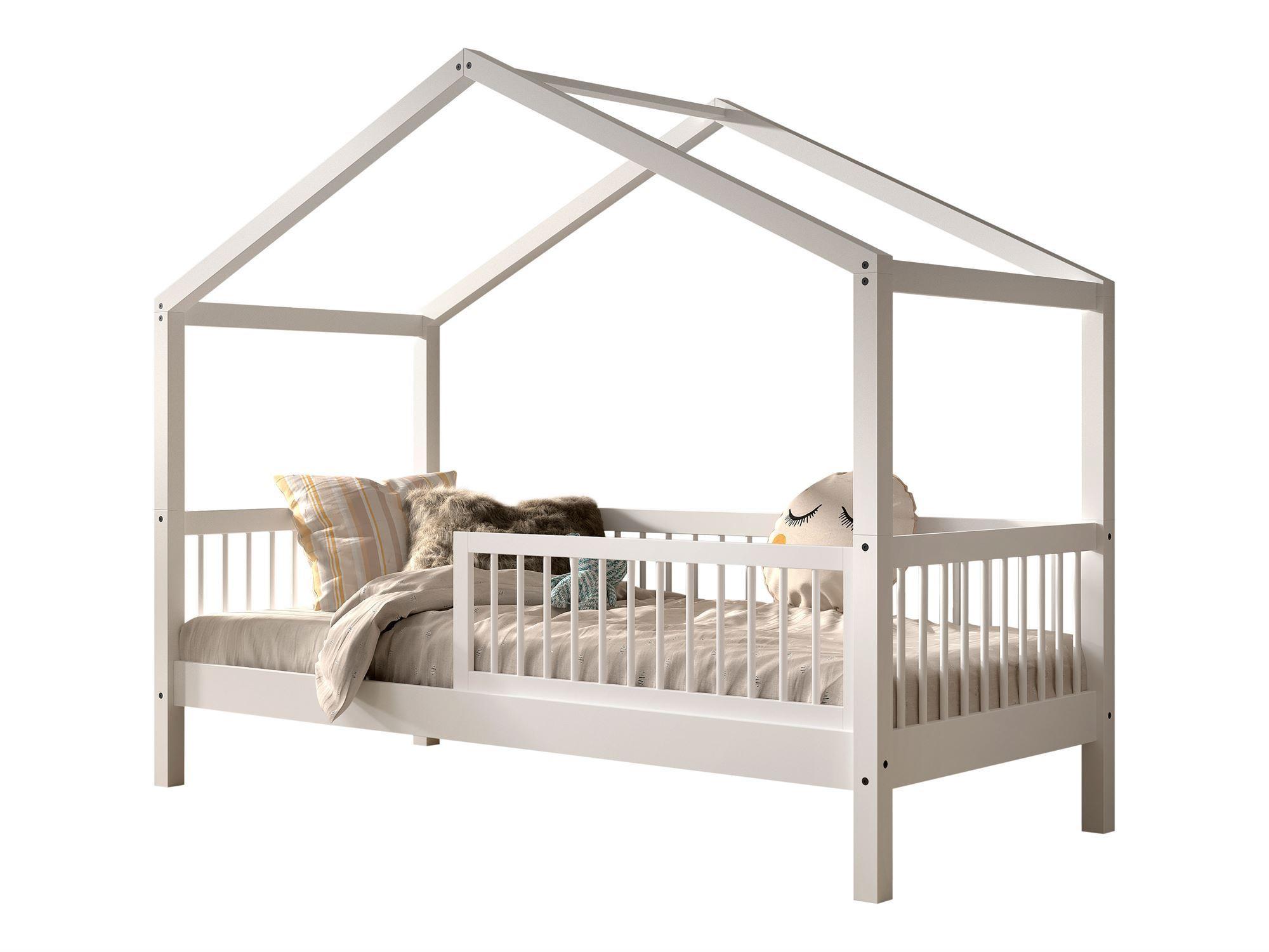 HAUSBETT 90x200 Keeley Buche Weiß Holz Dach Komfort Stabil - Weiß, Holz (90/200cm) - 58aufmkessel