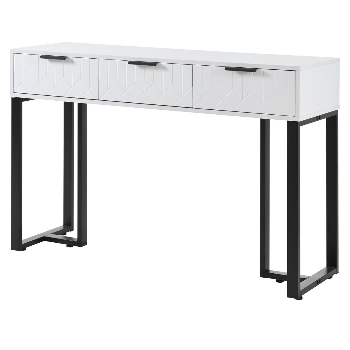 KONSOLENTISCH mdf in weiß & schwarz mit metallgestell, 3 schubladen & verstellbare fußpolster - Weiß, Holzwerkstoff (36/120/80cm) - Urban Meuble