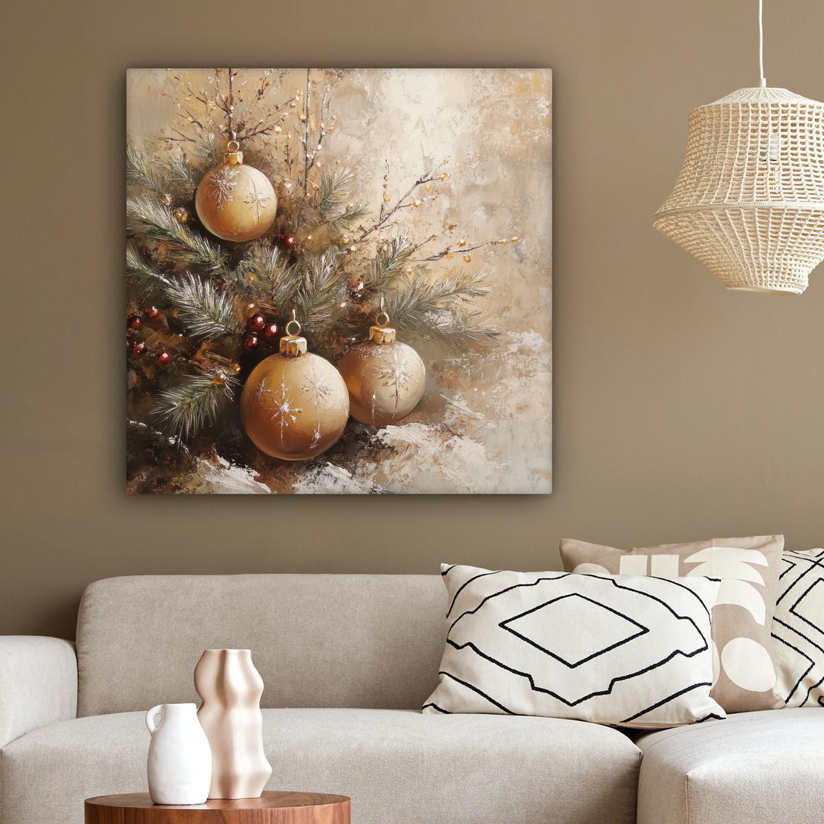 LEINWANDBILD Weihnachten - Kugeln - Beige - Gold Deko Groß 90x90 cm - Goldfarben, Textil (90/90cm) - MuchoWow