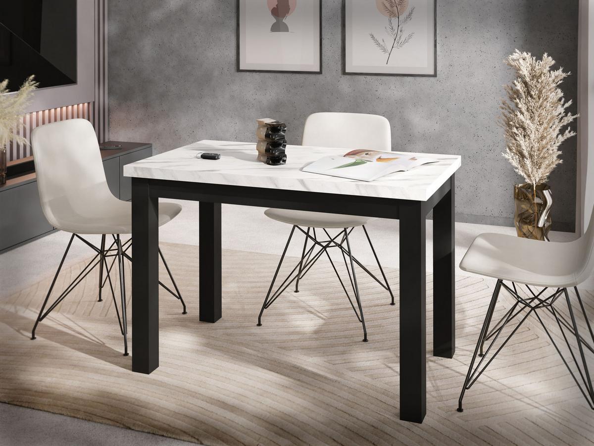 ESSTISCH Arden rechteckig, Marmor Weiß 100/60/73 cm - Ecru/Schwarz, Holz/Holzwerkstoff (60/100/73cm) - WFL GROUP