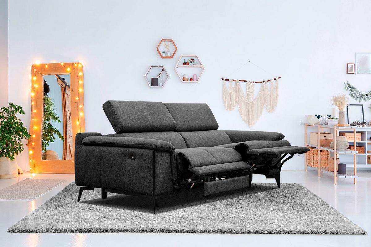 RELAXSOFA MATERA 3-Sitzer mit 2 Relaxfunktionen, schwarz - Schwarz, Holzwerkstoff/Textil (212/82/103cm) - Wozimo
