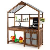 KINDERKÜCHE Outdoor Natur - Naturfarben, Holz (42/100/126cm) - COSTWAY