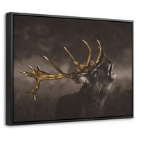 LEINWAND Bilder mit Rahmen - Rotwild - Schwarz - Gold - 40x30 - Braun, Textil (40/30cm) - MuchoWow