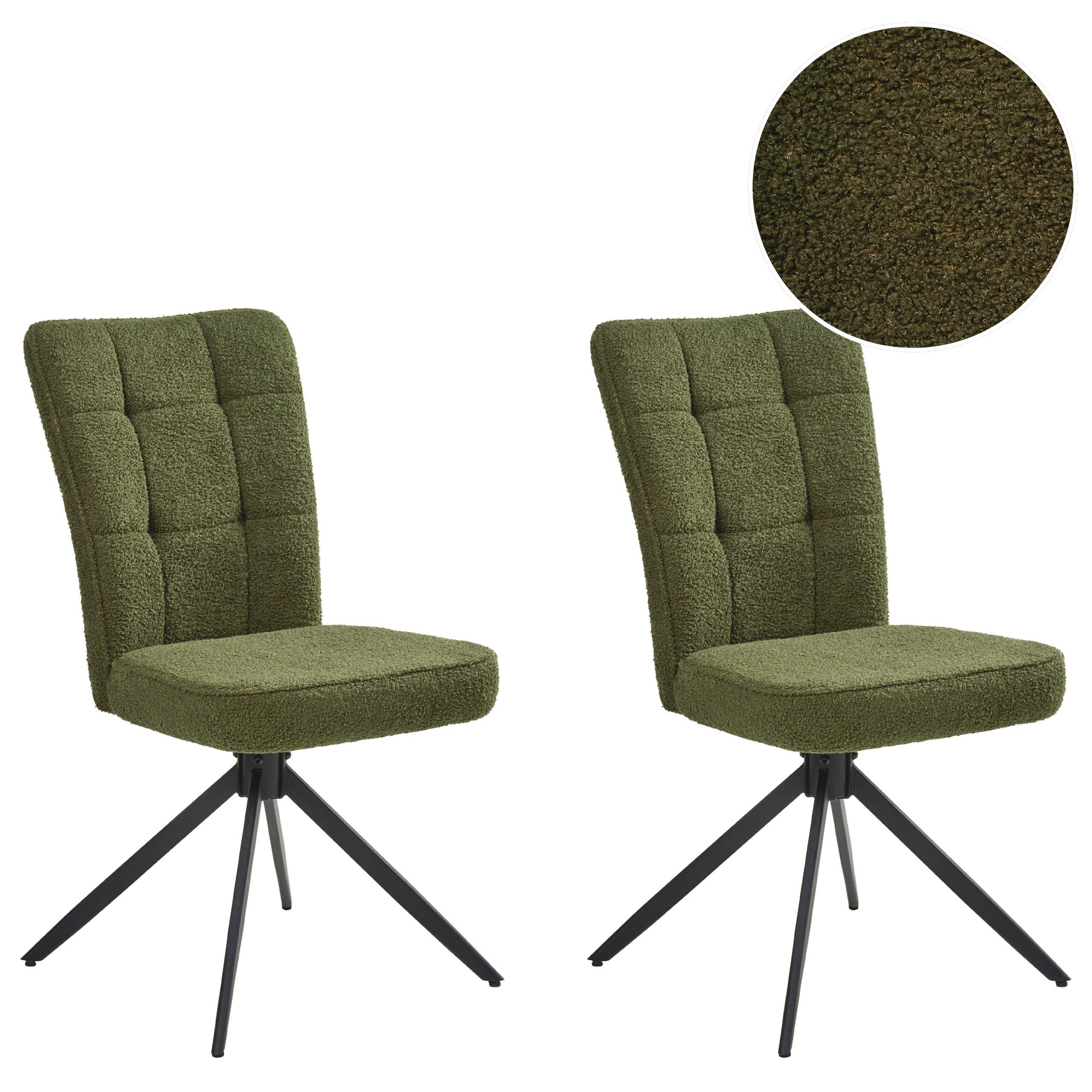 ESSZIMMERSTUHL 2er-Set drehbar Bouclé Grün Ryan - Grün, Textil (51/91/69cm) - Beliani