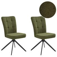ESSZIMMERSTUHL 2er-Set drehbar Bouclé Grün Ryan - Grün, Textil (51/91/69cm) - Beliani