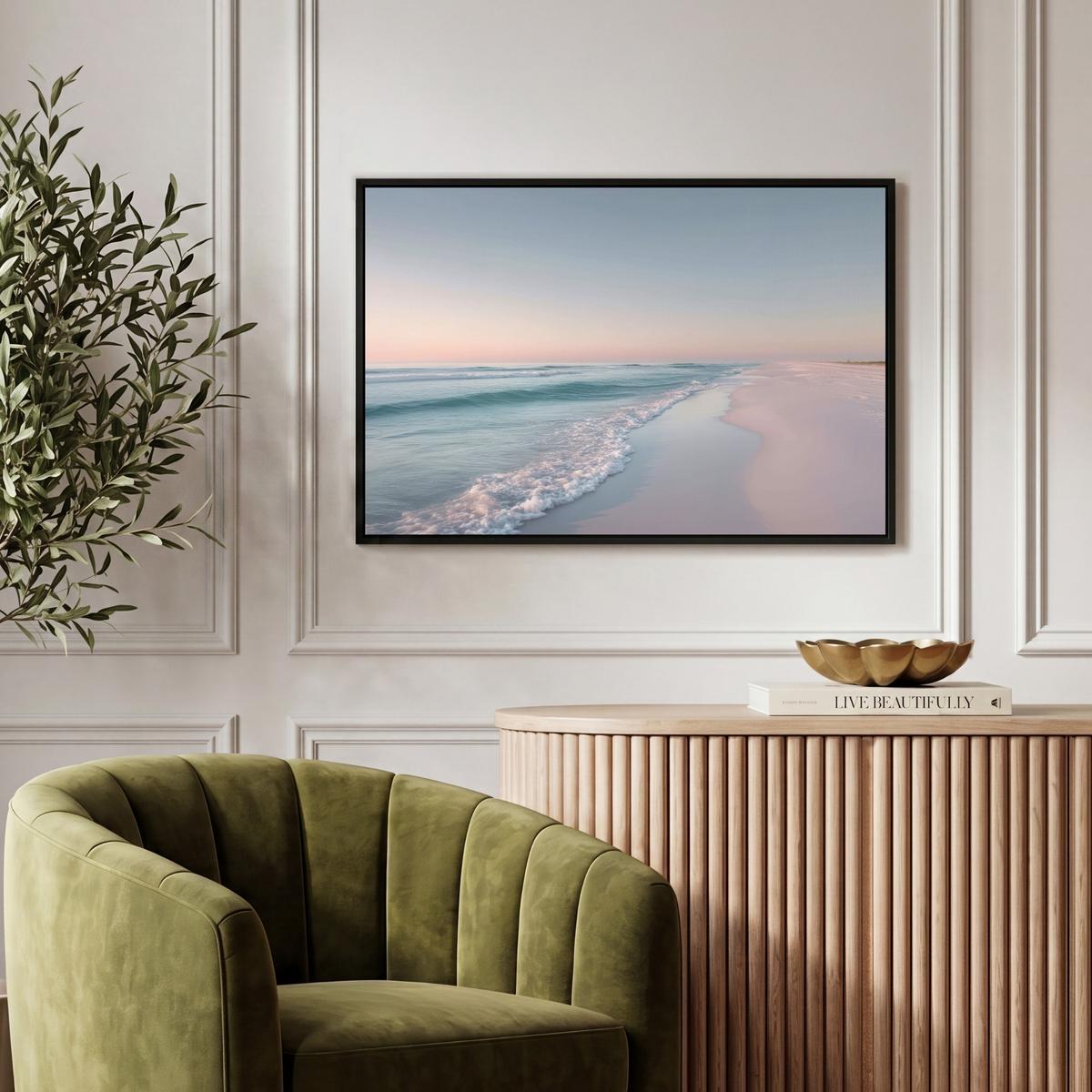 LEINWAND Bilder mit Rahmen - Küstenlinie - Pastell - Wasser - 60x40 - Pastellblau, Textil (60/40cm) - MuchoWow